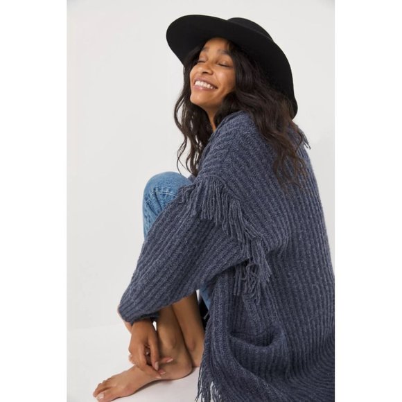 Anthropologie Sweaters - ANTHROPOLOGIE Blue Oversized Amanza Fringe Sweater